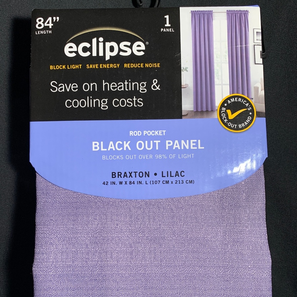 SOLD. Eclipse 42” x 84” Lilac Black Out Panel Curtains x2 - Picture 4 of 6